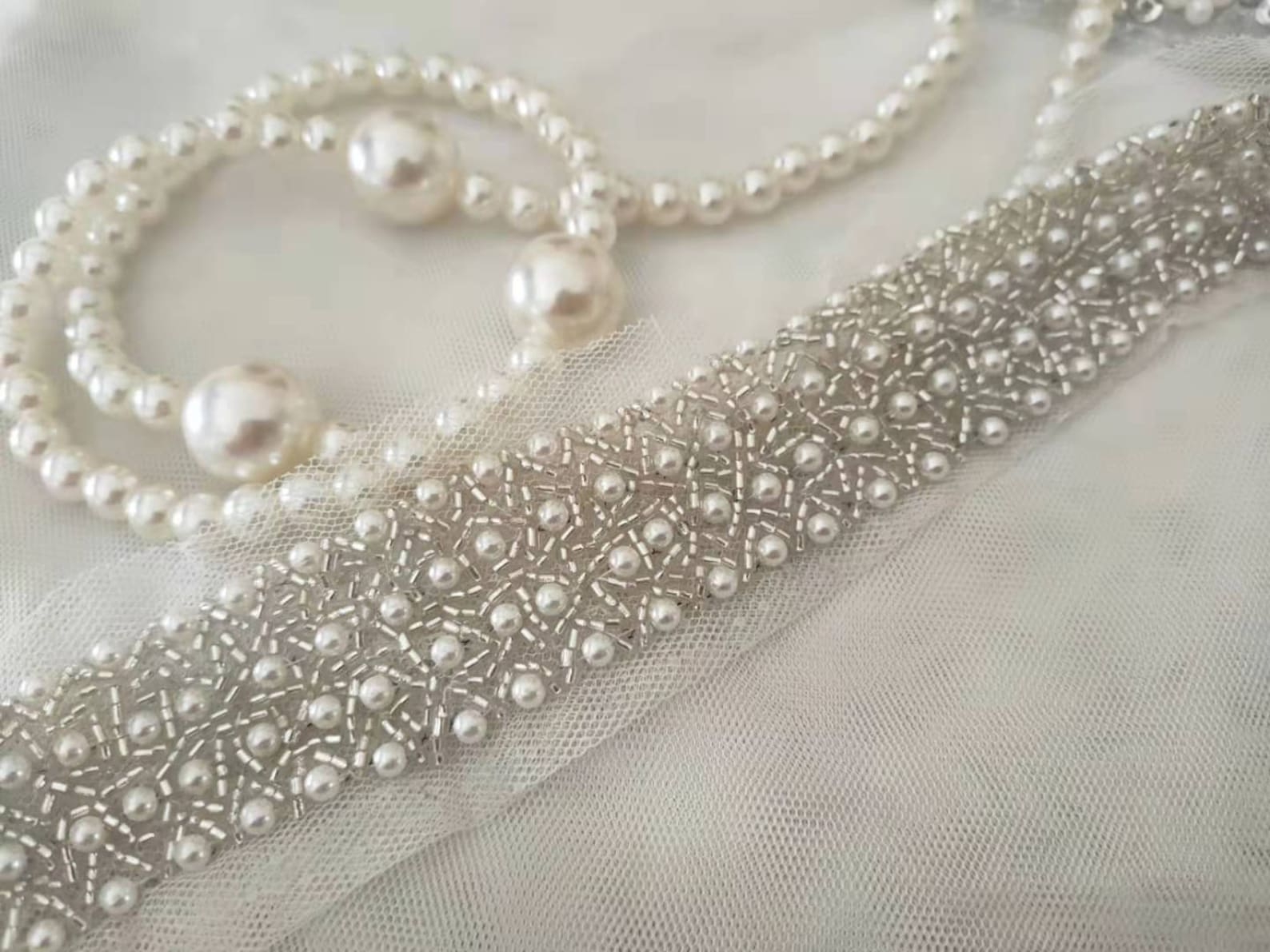 Ivory Beaded Lace Trim Paige