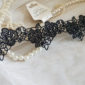 2 Yards Exquisite Black Venice Lace Trim Scalloped Rose Embroidery Necklace Supplies 1.57 Inches Wide