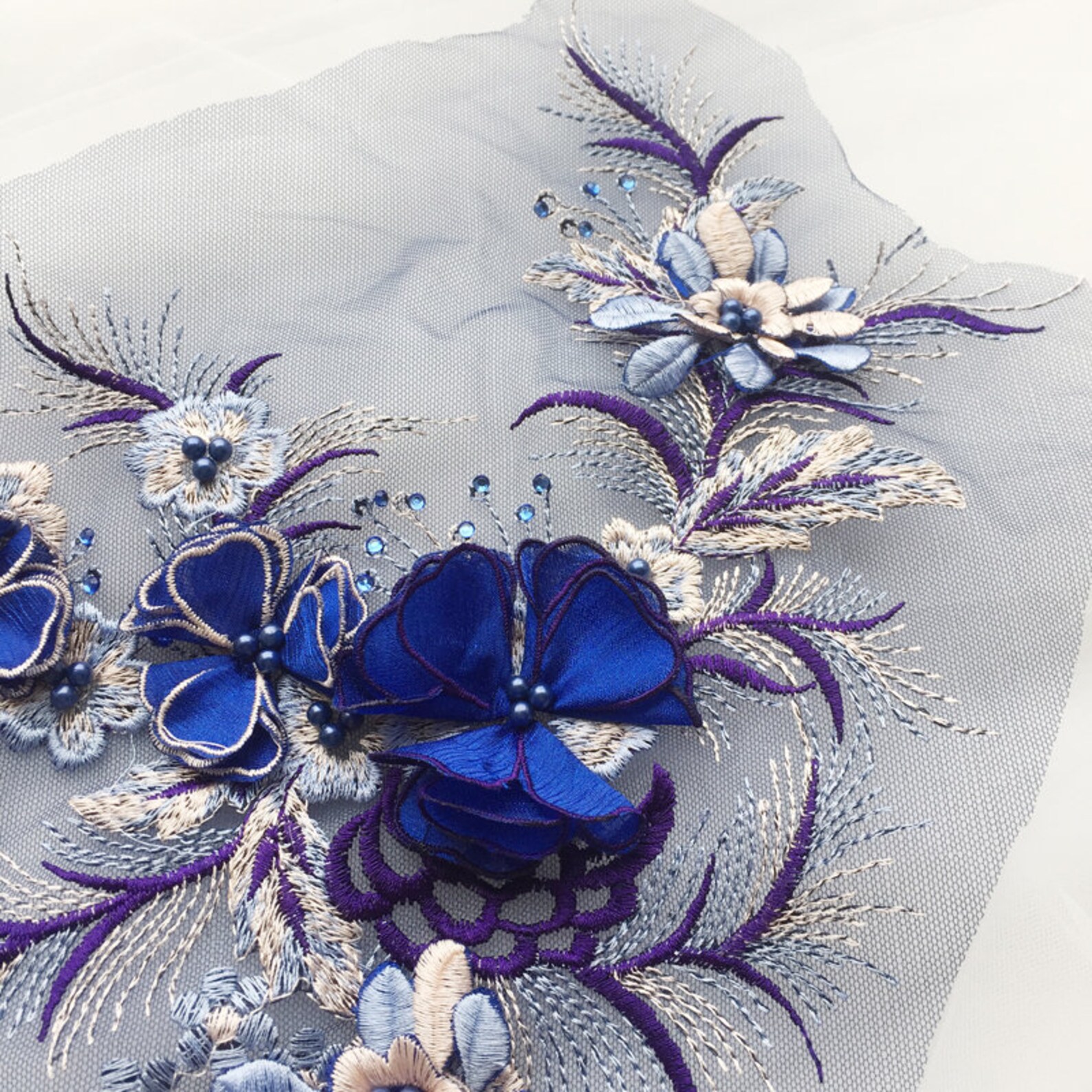 3 Colors 3D Chiffon Flowers Lace Applique Beaded Colored Patch Etsy