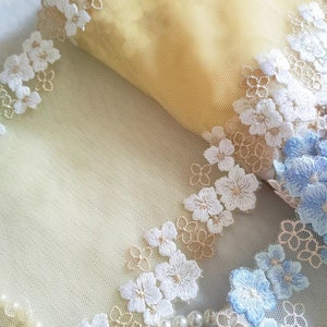 2 Colors Exquisite Lace Trim Double Edged Floral Embroidered Tulle Lace 6.29 Inches Wide High Quality