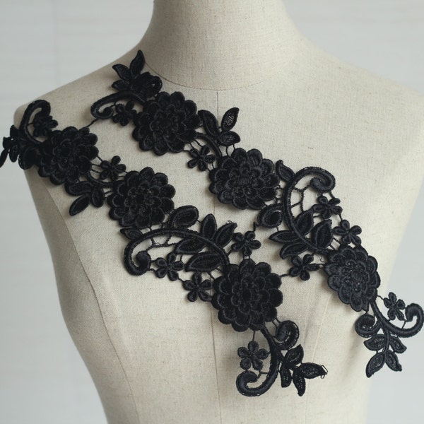 Vente Dentelle Noire Appliques Venise Dentelle Fleurs Colliers Corsage Costum Décor Dentelle Patchs 1 paire