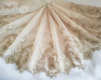 2 Yards Lace Trim Khaki Floral Embroidered Tulle Lace 8.66 Inches Wide High Quality