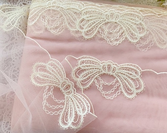 2 Yds Lace Trim Lovely Bow Embroidered Pink Tulle Lace 7" Wide Doll Dress Underwear Costume DIY Craft Supplies