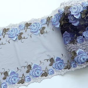 Doppel eingefasste schöne Lace Trim Rosen gestickte Tüll-Spitze 11,4 Zoll breit Schüttgut
