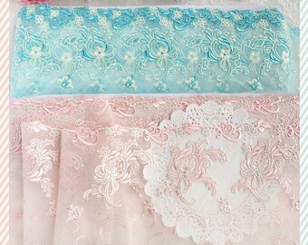 2 Yards Lace Trim Exquisite Floral Flowers Embroidered Tulle Lace 7.48 Inches Wide 2 Colors