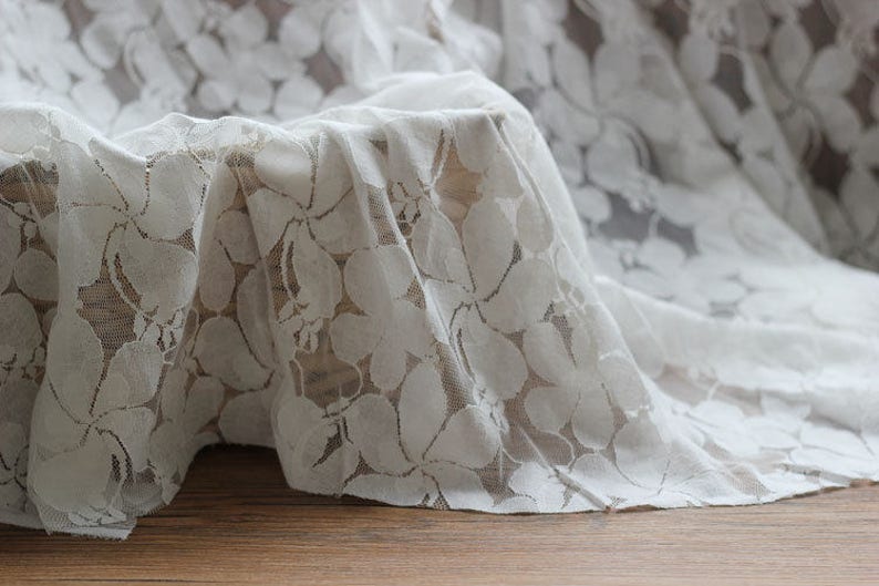 Cream Lace Fabric Soft Tulle Gauze With Flowers 59 Inches Wide Etsy