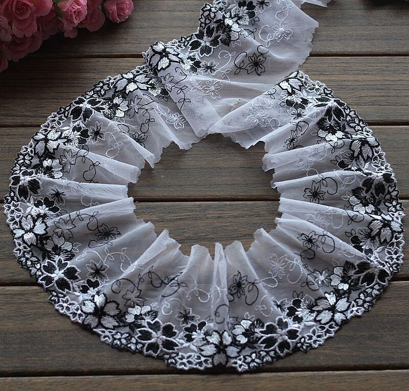 URROMA Black Floral Lace Trim – 2 Yards, 8.5 Cm Wide Polyester Embroidered Lace For Sewing, Wedding Decor, DIY Crafts