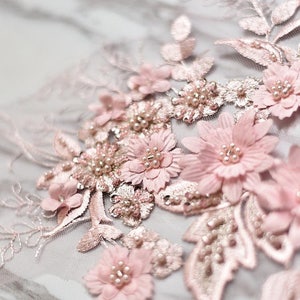 2 Colors Pink Beaded Lace Applique 3D Flowers Patch Motif For Costume Wedding Bodice Bridal Veil Accessories High Quality