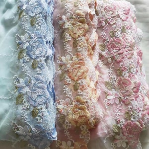 3 Colors 2 Yards Lace Trim Floral Roses Flower Embroidered Tulle Lace 8.66 Inches Wide High Quality