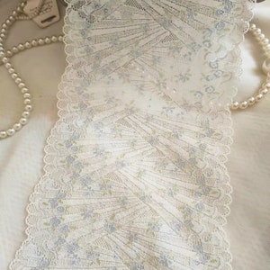 2 Yards Stretch Lace Trim Gorgeous Purple Floral Ivory Lace For Lingerie, Headbands, Waistbands