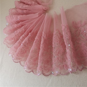 2 Yards 2 Colors Rosette Tulle Lace Trim Shabby Sequined Lace 7.48 Inches Wide For Doll Dress Costume Wedding Dress Supplies