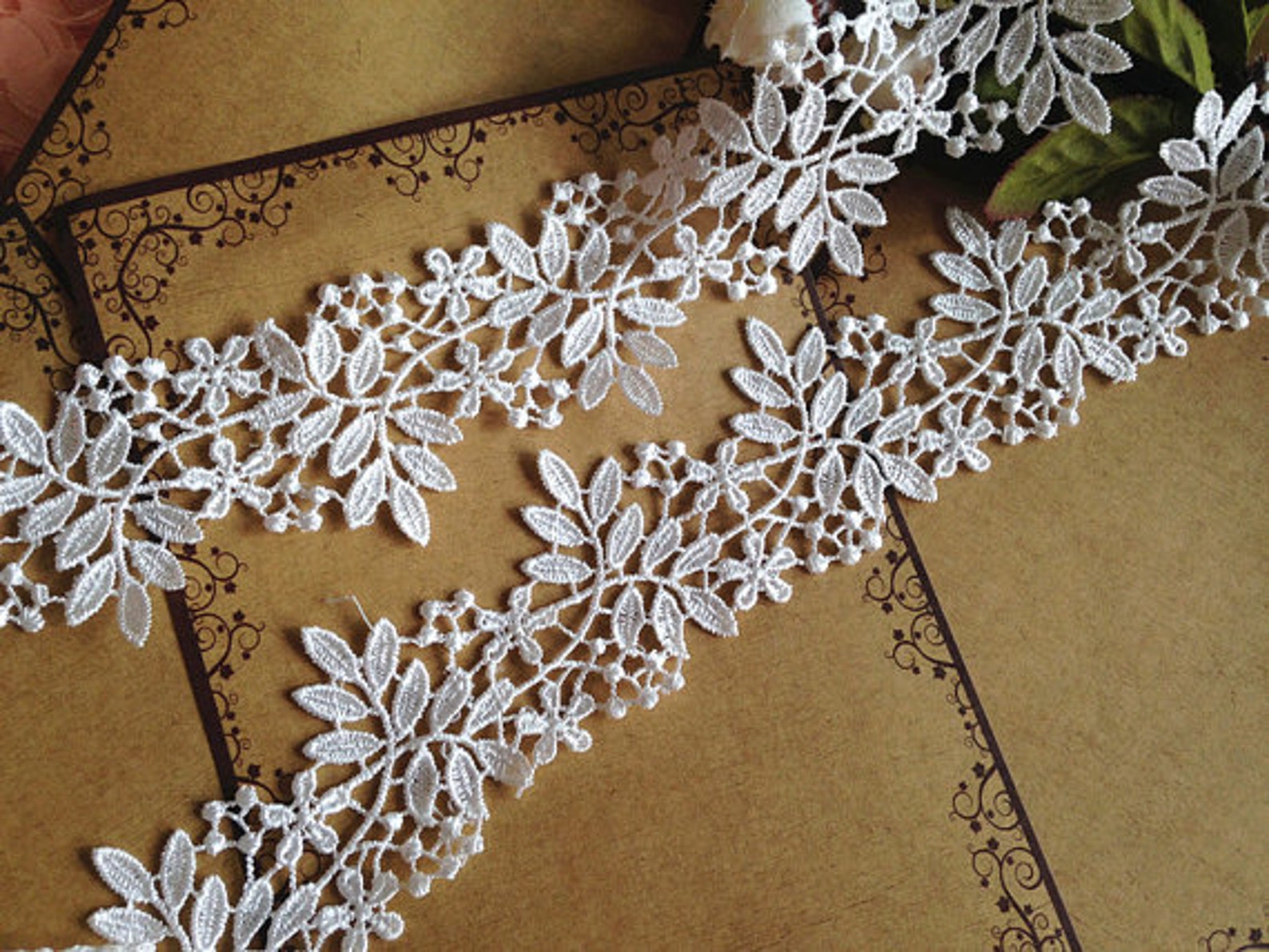 Cream White Venice Lace Trim Floral Leaves Lace Hollowed Out Etsy