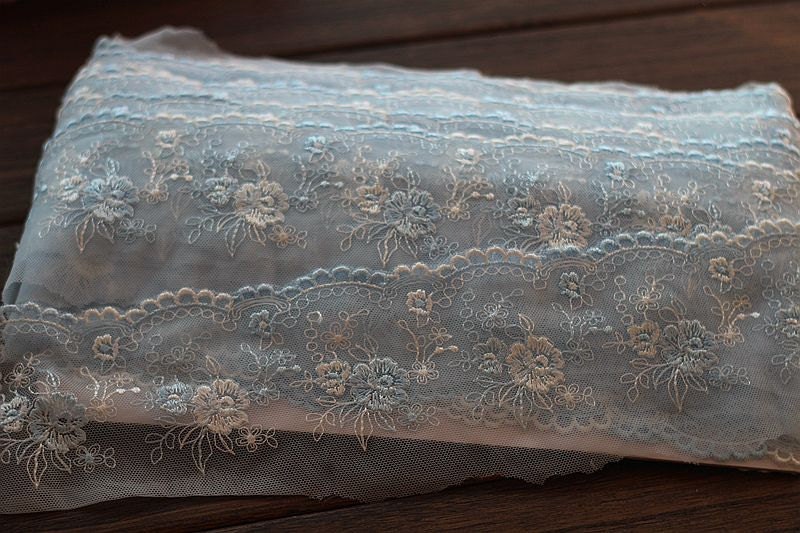 2 Yards Lace Trim Light Blue Floral Embroidered Tulle Lace | Etsy