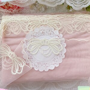 2 Yds Lace Trim Lovely Bow Embroidered Pink Tulle Lace 7 Wide Doll ...