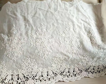 Wide Lace Trim Cotton Floral Embroidered Fabric Lace 13" Wide Doll Dress Underwear Costume DIY Craft Supplies By The Yard 2 Colors