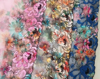 3 Colors Lace Trim Floral Embroidered Lace Printed Tulle Lace 7.87 Inches Wide