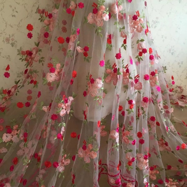 1.5 yards Gorgeous Lace Fabric Floral Embroidered Tulle Fabric Dress Bridal Veil Floral Lace Fabric By The Yard