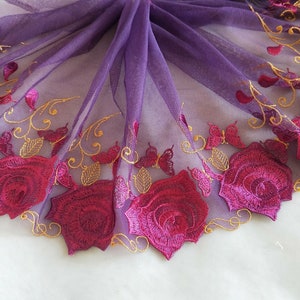 2 Colors 2 Yards Lace Trim Roses Flower Embroidered Tulle Lace 8.26 Inches Wide High Quality