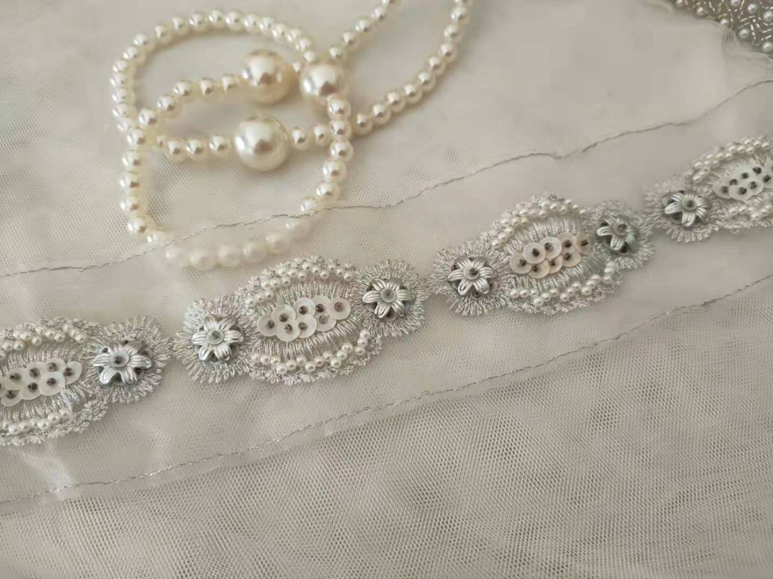 Ivory Beaded Lace Trim Paige