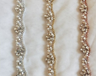 3 Colors Rhinestone Crystal Lace Trim 0.78" Wide For Bridal Accessories Wedding Dress Sash Belt Headband Straps Costume Embellishment