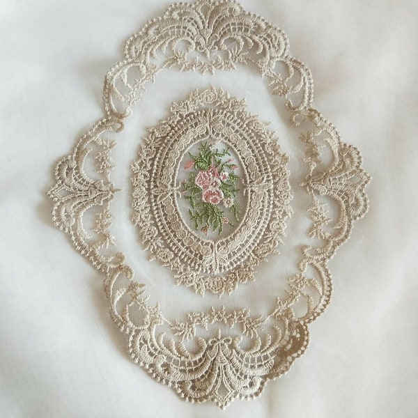 Lovely Cotton Venice Lace Trim Pink Roses Embroidered Trim For Bedding Costume Dress Clothes Tablecloth Curtains 2 Yards