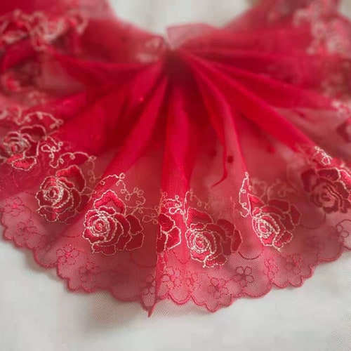 2 Yards Lace Trim Pink Floral Embroidered Tulle Lace Trim 7.48 - Etsy