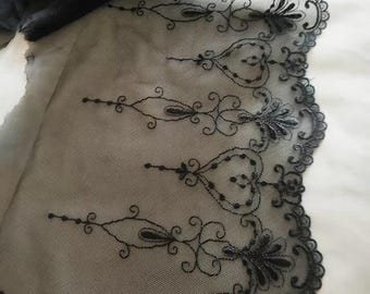 2 Yards Lace Trim Black Heart Floral Embroidered Tulle Lace 7.87 Inches Wide High Quality