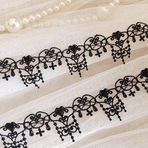2 Yards Exquisite Black Venice Lace Trim Scalloped Flowers Embroidery Necklace Supplies 1.37 Inches Wide