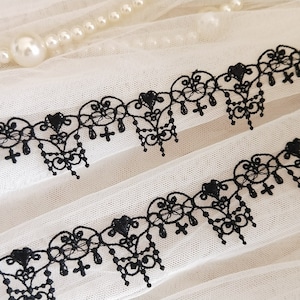 2 Yards Exquisite Black Venice Lace Trim Scalloped Flowers Embroidery Necklace Supplies 1.37 Inches Wide