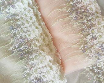 2 Colors Lace Trim Small Flowers Embroidered Tulle Lace Trim 7 Inches Wide High Quality