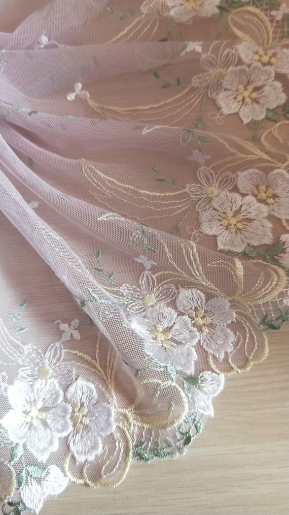 Lace Trim Purple Floral Embroidered Tulle Lace 7.4" Wide High Quality Lace Trim Purple Floral Embroidered Tulle Lace 7.4" Wide High Quality