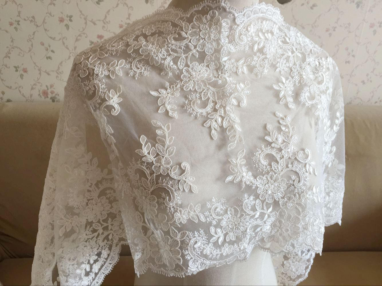 Ivory Alencon Lace Fabric Floral Wedding Lace Fabric Dress | Etsy