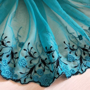 2 Yards Lace Trim Floral Embroidered Lakeblue Tulle Lace Trim - Etsy