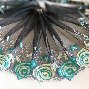 2 Colors 2 Yards Lace Trim Roses Flower Embroidered Tulle Lace 8.26 Inches Wide High Quality