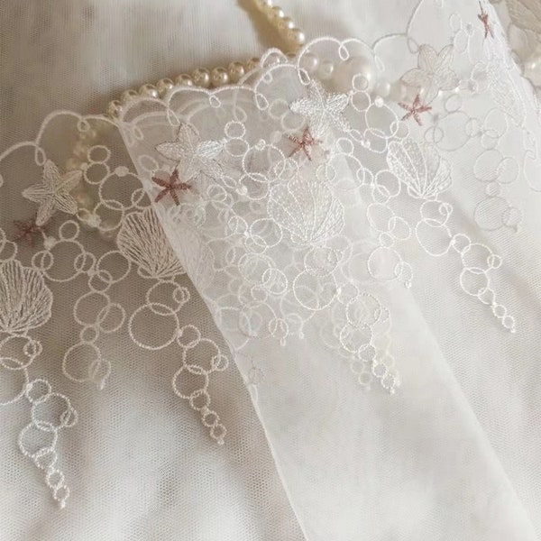 1.5 Yards Lace Trim Gold Stars Embroidered Cream White Tulle Lace 8.66 Inches Wide High Quality