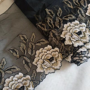 2 Yards Lace Trim Exquisite Floral Flowers Gold Thread Embroidered Tulle Lace 7.48 Inches 2 Colors