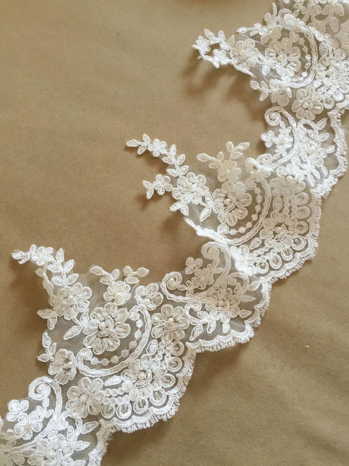 Ivory Alencon Lace Trim Luxury Beaded Sequined Wedding Lace | Etsy