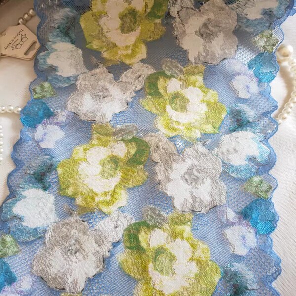 2 Yards Stretch Lace Trim Gorgeous Yellow Blue Floral Lace For Lingerie, Headbands, Waistbands