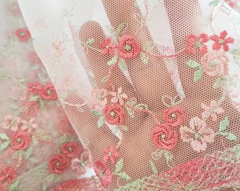 2 Yards Lovey Floral Embroidered Lace Light Pink Tulle Lace 5.9 Inches Wide