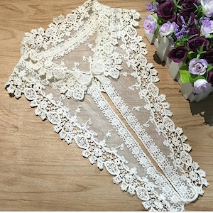 Off White Cotton Lace Collar Appliques Floral Embroidery Collar Neckties 1 pcs