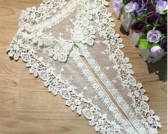 Off White Cotton Lace Collar Appliques Floral Embroidery Collar Neckties 1 pcs