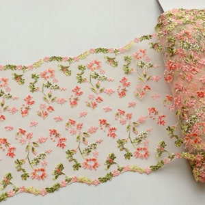 Gorgeous Tulle Lace Trim Floral Embroidered Scalloped Lace 8.46 Inches Wide High Quality