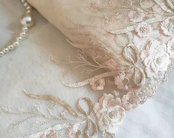 2 Yards Lace Trim Light Pink Roses Embroidered Lace Trim Beige Tulle Lace 6.29 Inches Wide BRA Underwear Supplies