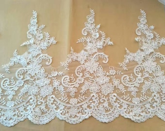 Ivory Alencon Lace Trim Luxury Sequined Wedding Lace Trim Floral Embroidered Retro Lace Bridal Lace 17 Inches Wide 1 Yard