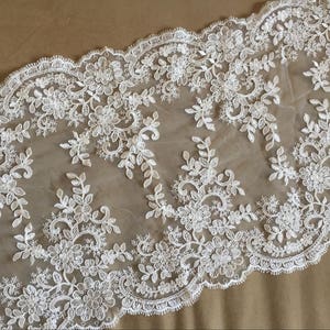 Ivory Alencon Lace Fabric Floral Wedding Lace Fabric Dress Coat Fabric 11.8 Inches Wide 1 Yard