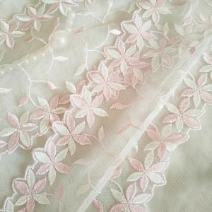2 Yards Lace Trim  Light Pink Flowers Embroidered Tulle Lace 4.72 Inches Wide High Quality