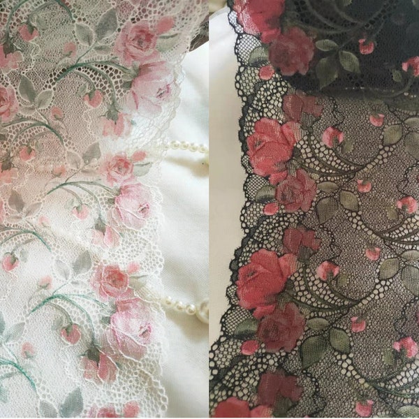2 Yards Stretch Lace Trim Gorgeous Roses Lace For Lingerie, Headbands, Waistbands