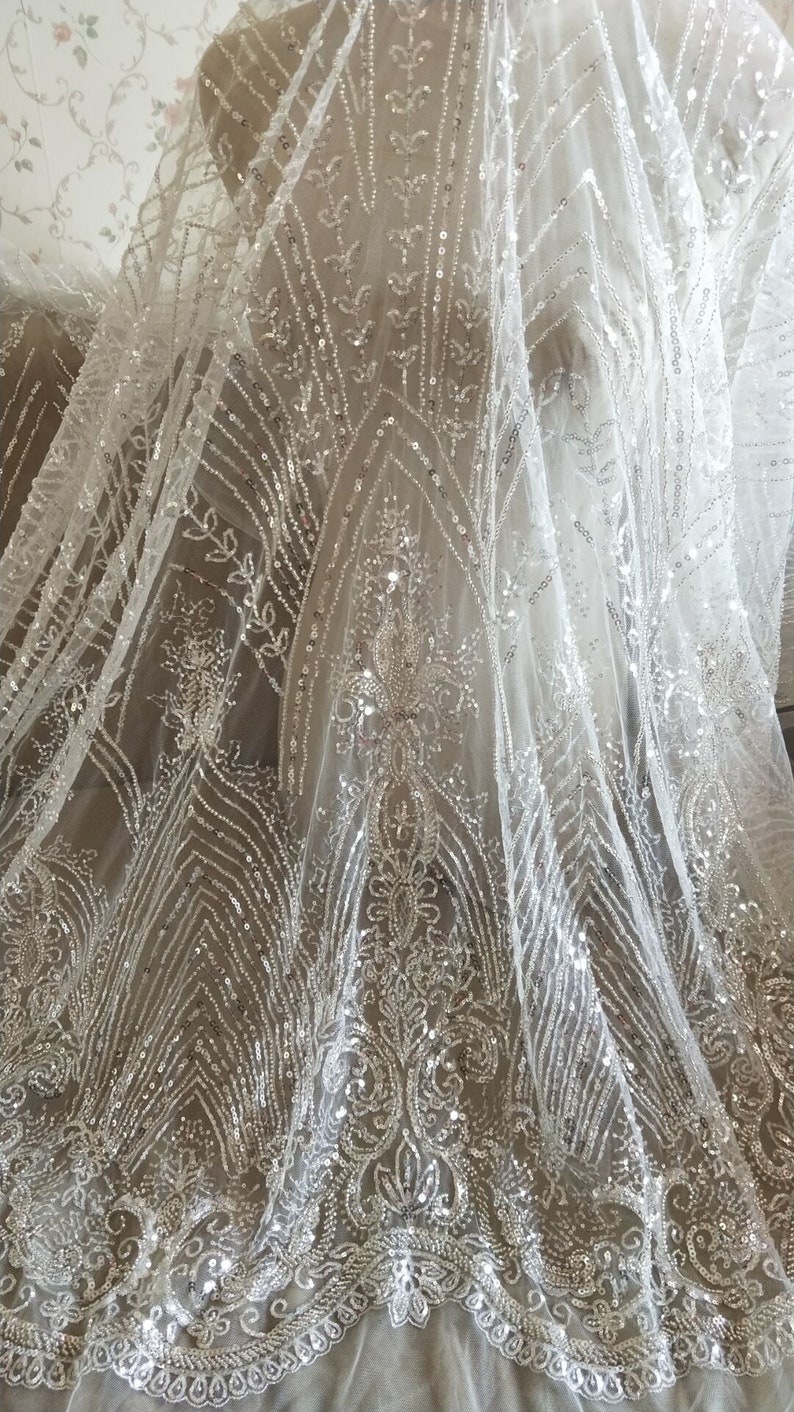 Super Luxury Full Sequined Beaded Lace Fabric Gauze 51 Inches Wide For Wedding Dress Veil Costume Bag DIY Supplies By The Yard