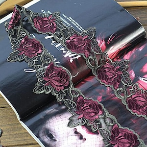 2 cantieri ricamato pizzo Tulle rosso scuro Trim pizzo Venezia floreale ricamato pizzo 2,75 pollici Wide