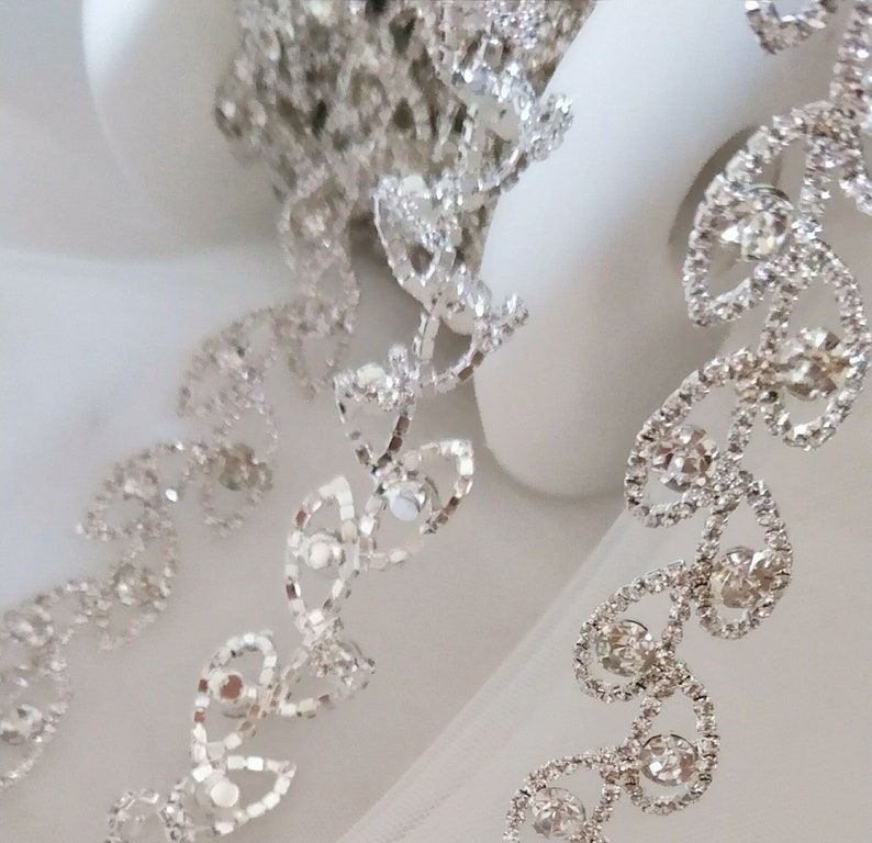 Exquisite Leaf Rhinestone Crystal Beaded Lace Trim For Bridal Etsy